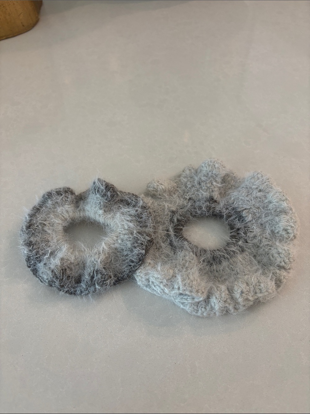 Anthropologie Handmade Fuzzy Knit Scrunchies - Gray Ombre Set